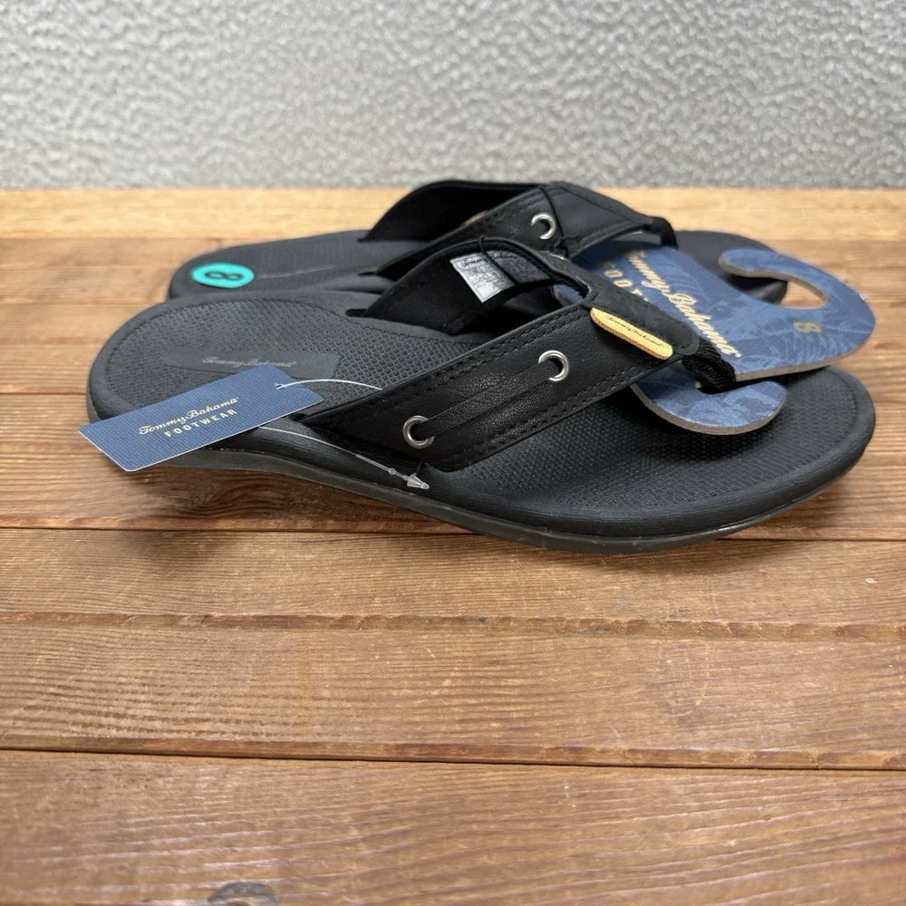 Tommy Bahama Sandals Mens 8 Black TBF Coast Flip Flops Beach Summer Casual NEW
